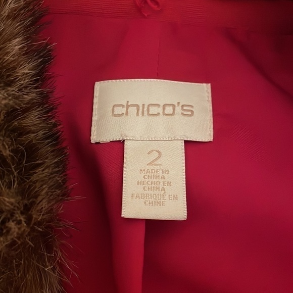 Chicos women’s large 12 coat jacket peacoat red faux fur collar stretch winter - Picture 3 of 9